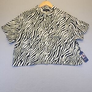 RACHEL Rachel Roy Zebra Print Cropped Button Down Shirt NWT Large Yellow Black